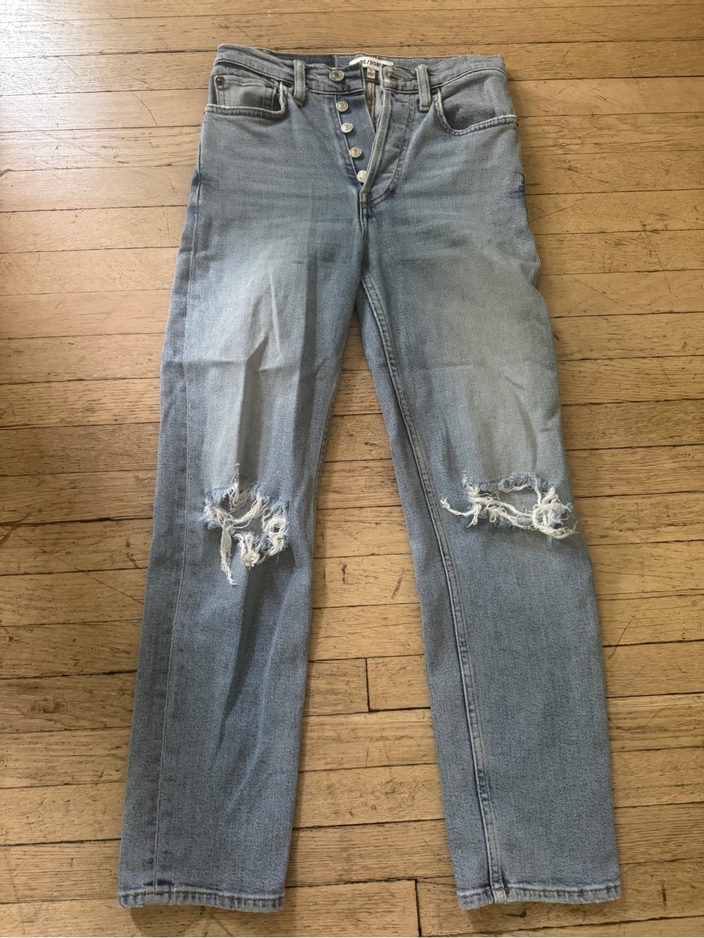 Re/Done Light Blue Straight-Leg Distressed Jeans
